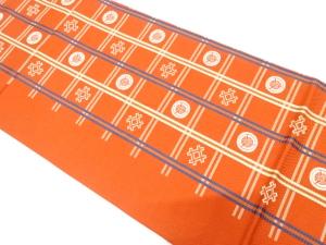 本場筑前博多　格子に井桁・花丸模様織り出し　袋帯